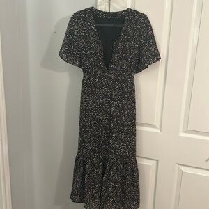 Mikarose black floral button down dress